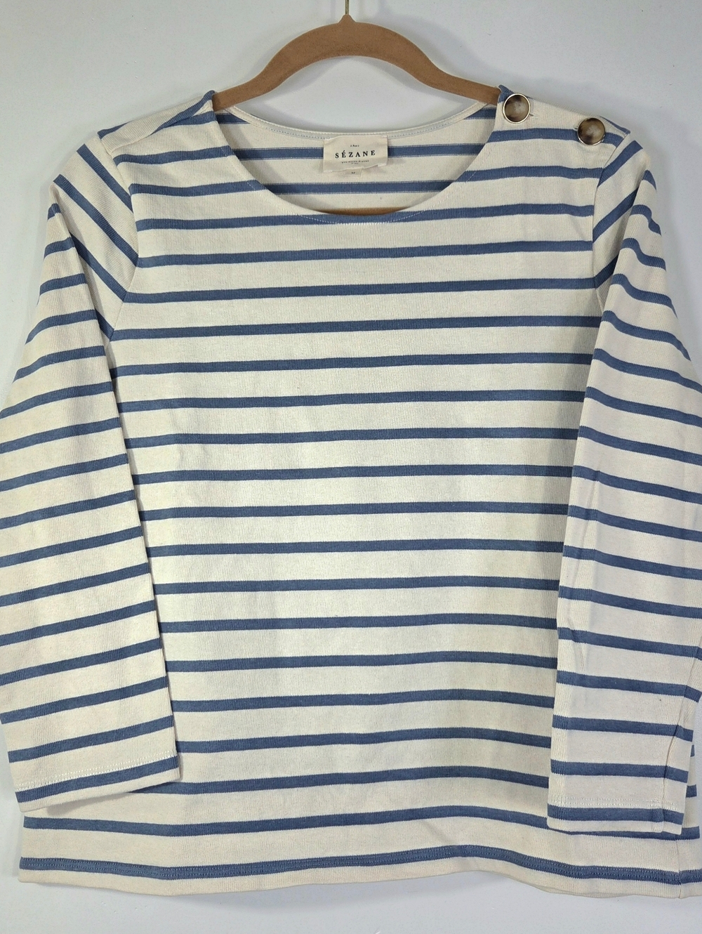 SÉZANE COLETTE MARINIÈRE STRIPED BLUE ECRU ORGANIC COTTON TOP